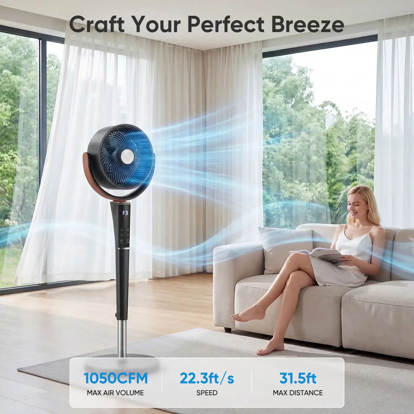 1050CFM High-Airflow Smart DC Pedestal Fan & Air Circulator