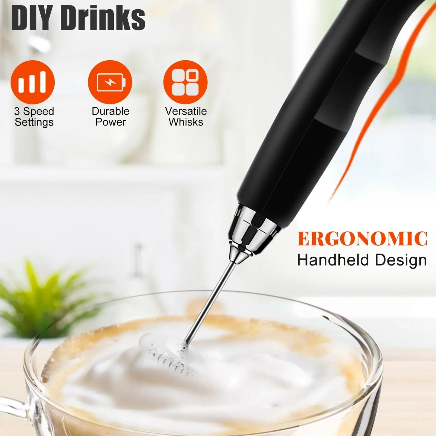 Rechargeable Milk Frother,Coffee Mixer,Frother Wand Drink Mixer