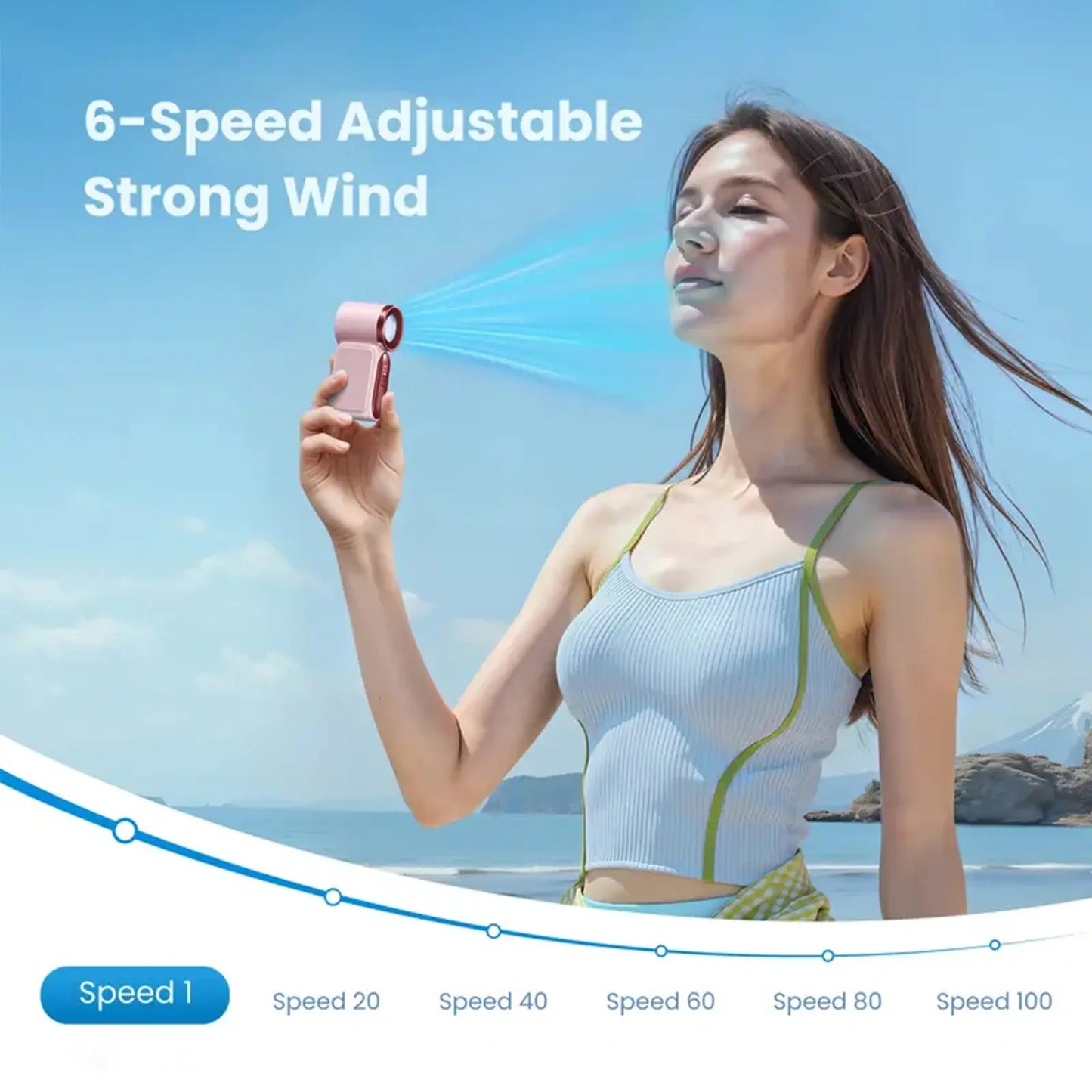 Mini Handheld Fan with LED Display – 6-Speed Turbo Pocket size Fan for Women