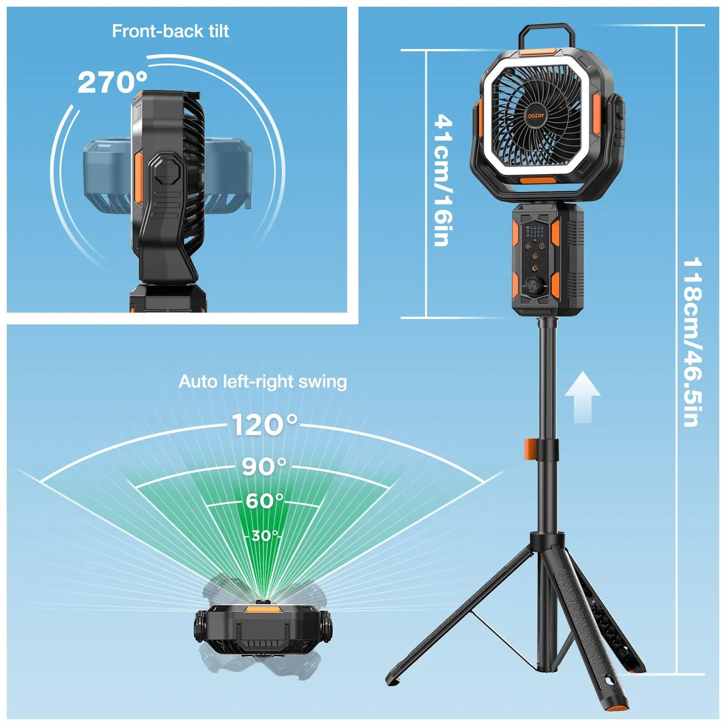 Camping Fan with Detachable Tripod
