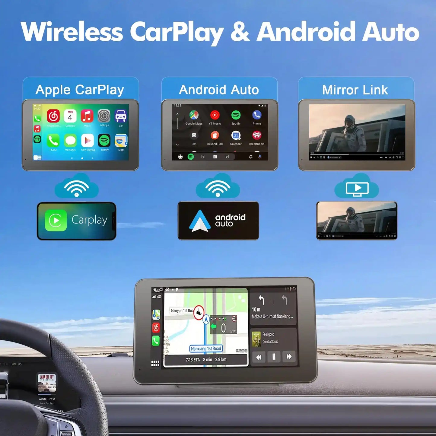 2026 Upgraded Wireless CarPlay & Android Auto Portable Screen