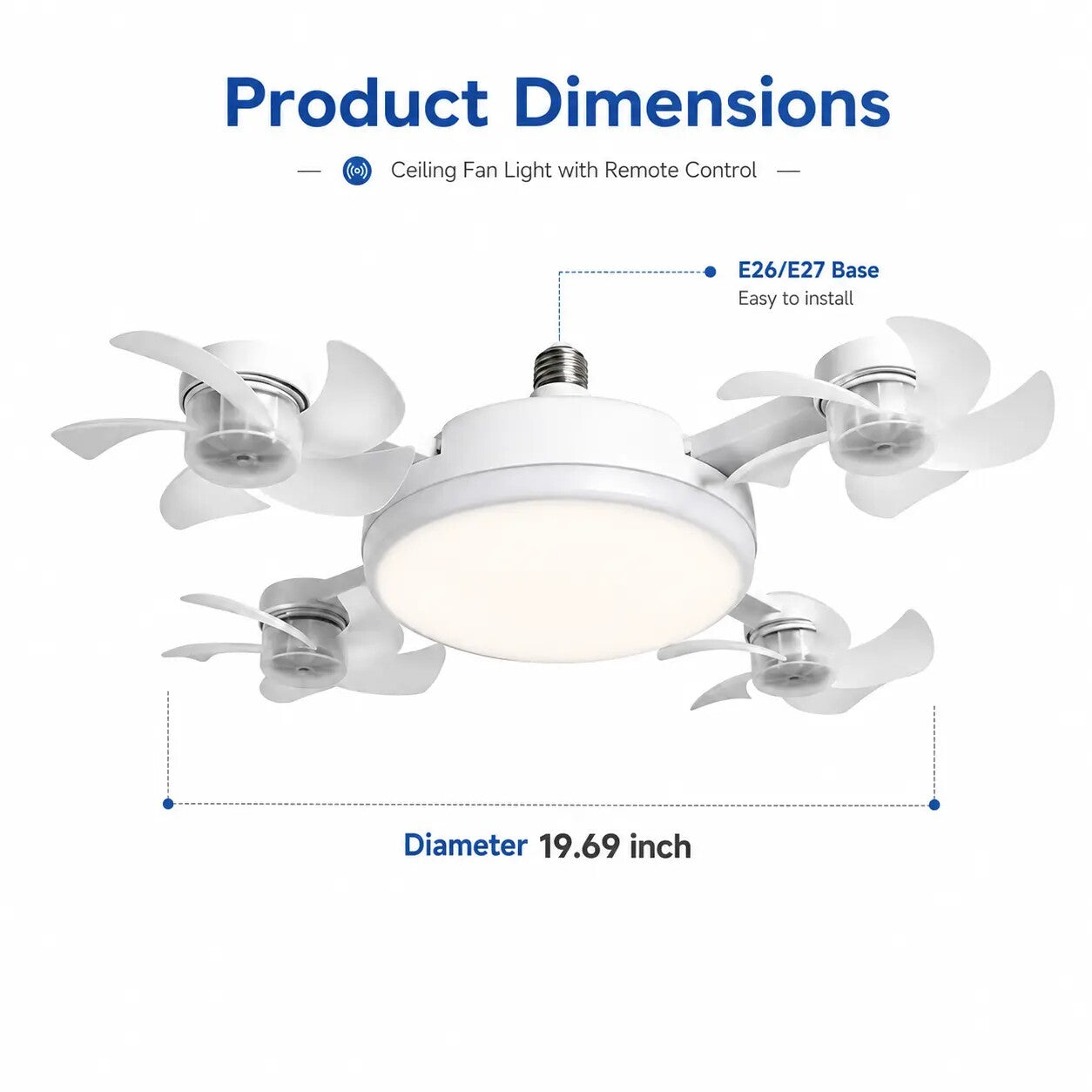 Dimmable Ceiling Fan Light with Extension Rod