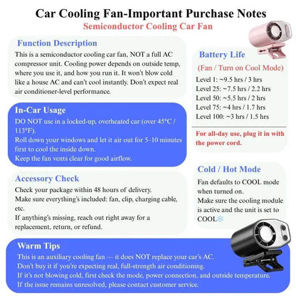 360° Rotatable Car Clip-on Air Conditioner Fan with LED Display
