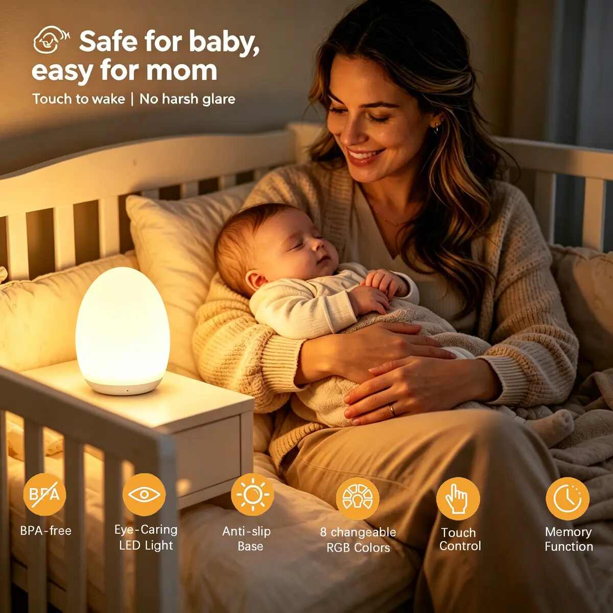 [BUY 1 GET 1 FREE] Touch-Dimming RGB Egg Night Light