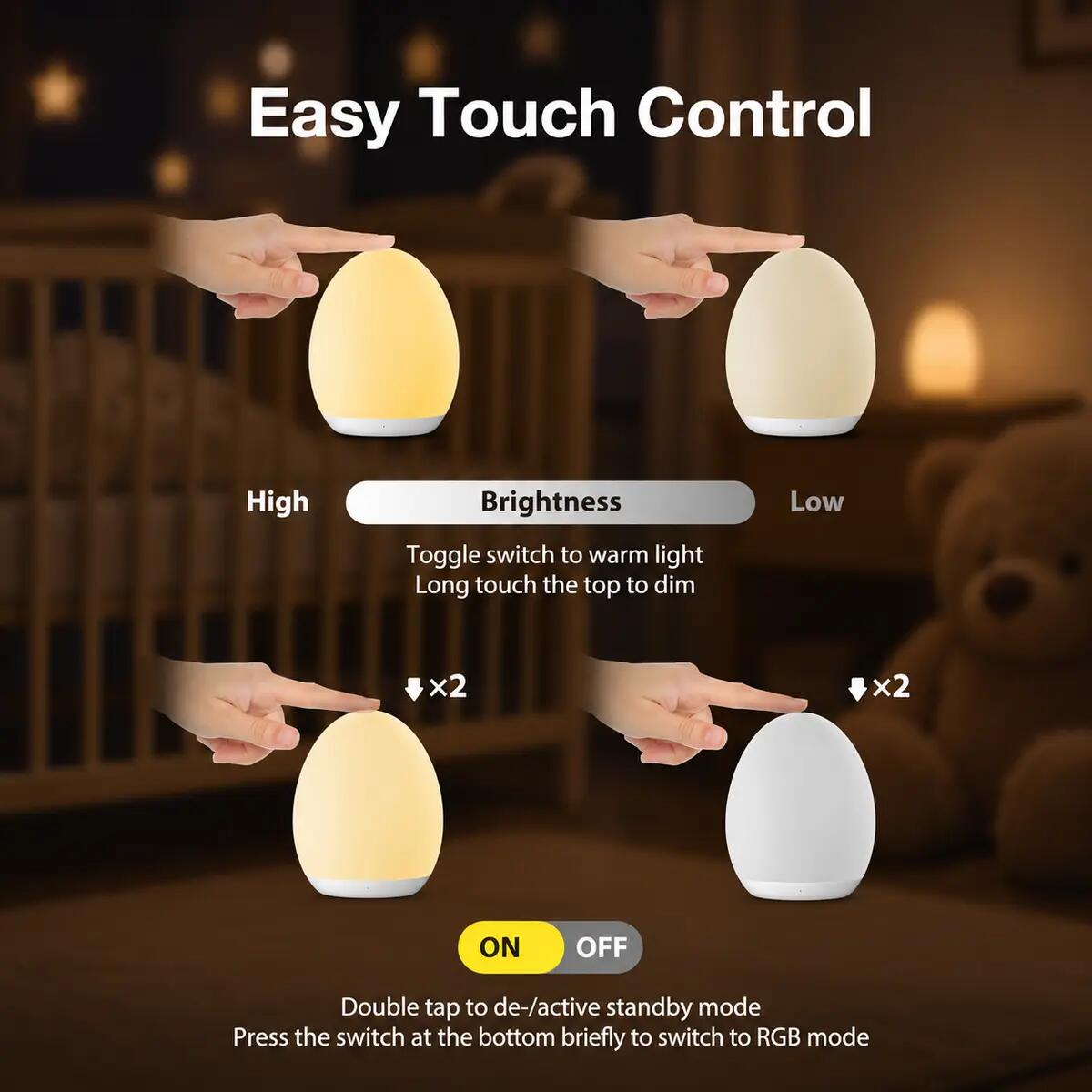 [BUY 1 GET 1 FREE] Touch-Dimming RGB Egg Night Light