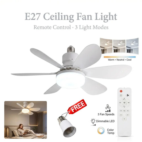 Screw-In Dimmable E27 LED Ceiling Fan Light with Remote Control