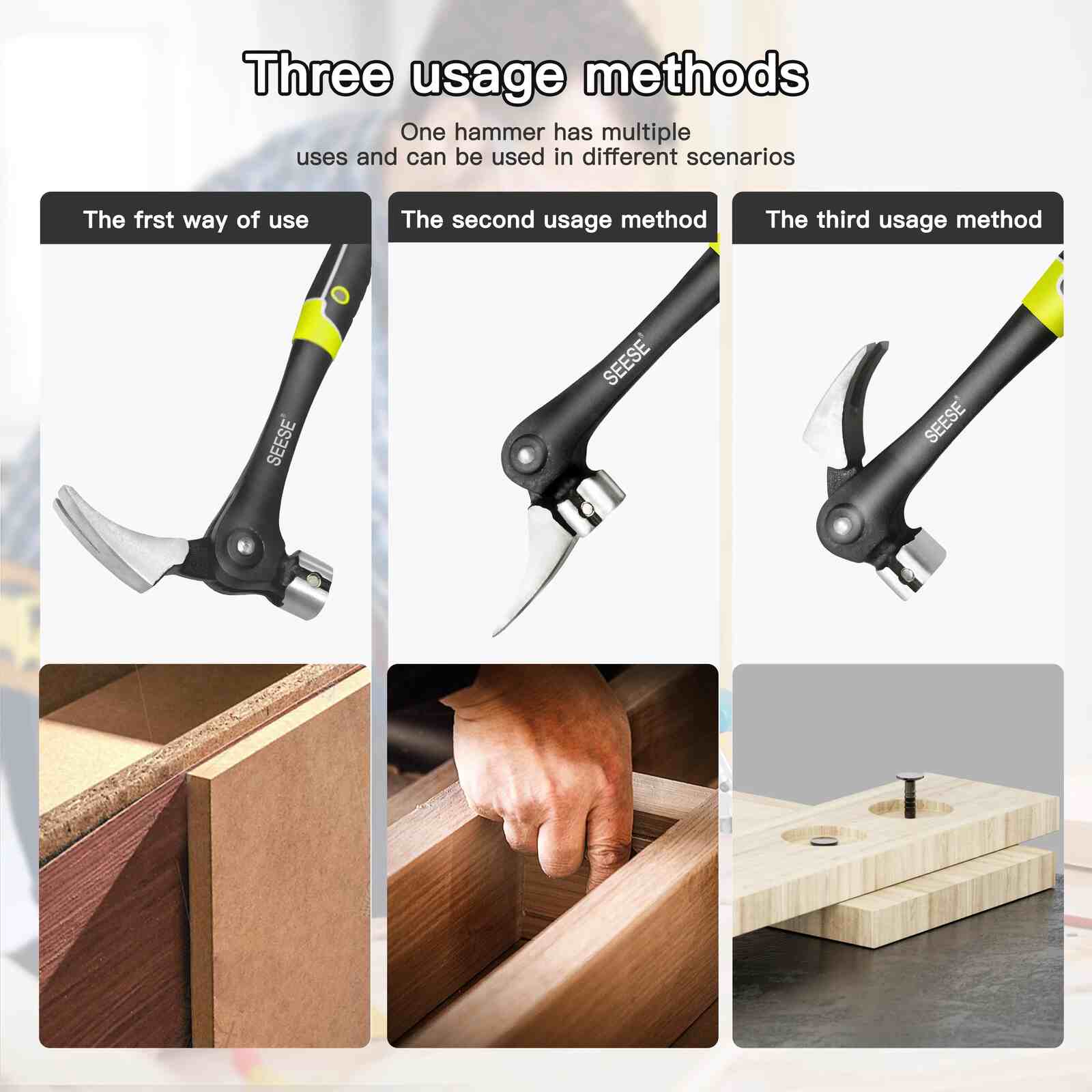 Three ways to use the adjustable claw hammer