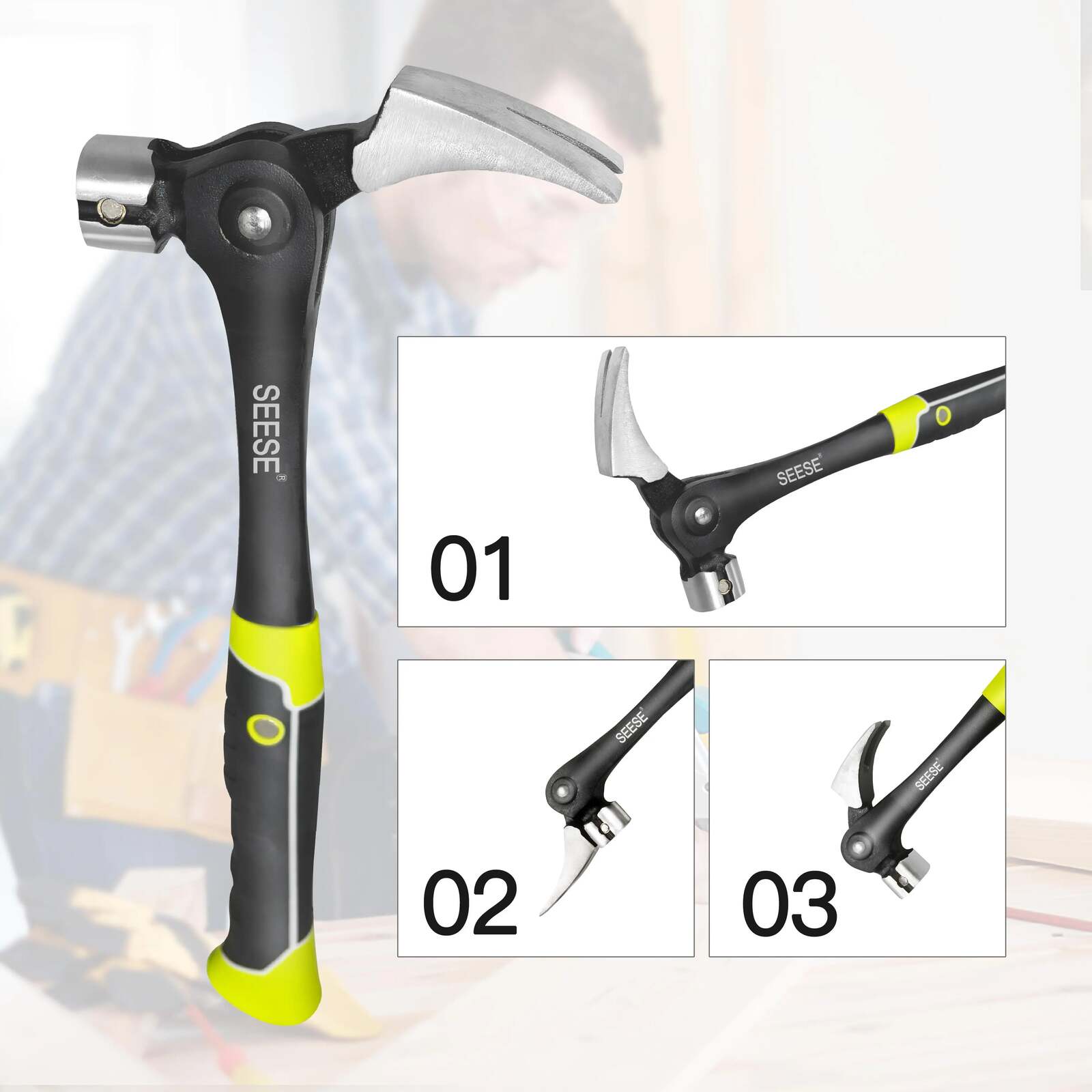 Adjustable claw hammer working positions