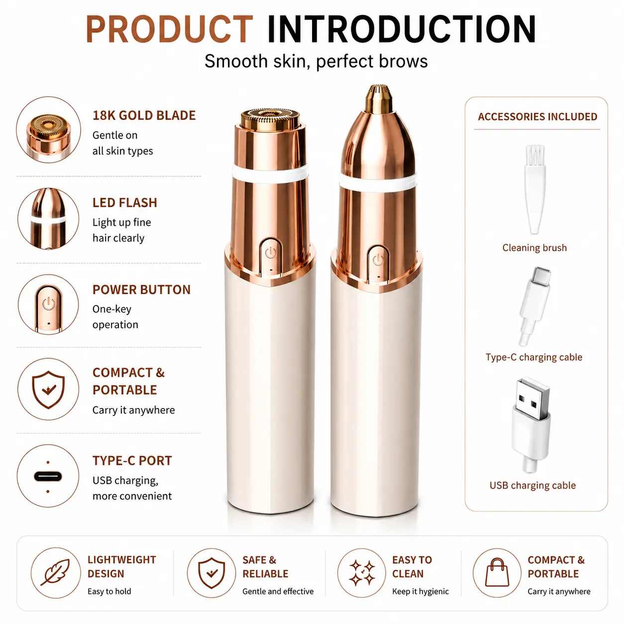[BUY 1 GET 1 FREE] 2-in-1 Rechargeable Face & Brow Trimmer