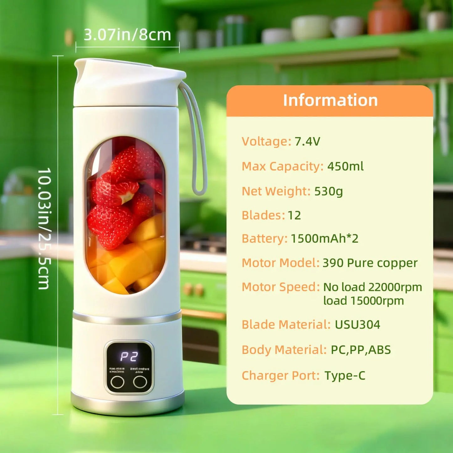Ultra-Portable High-Capacity Personal Blender for Smoothies & Shakes