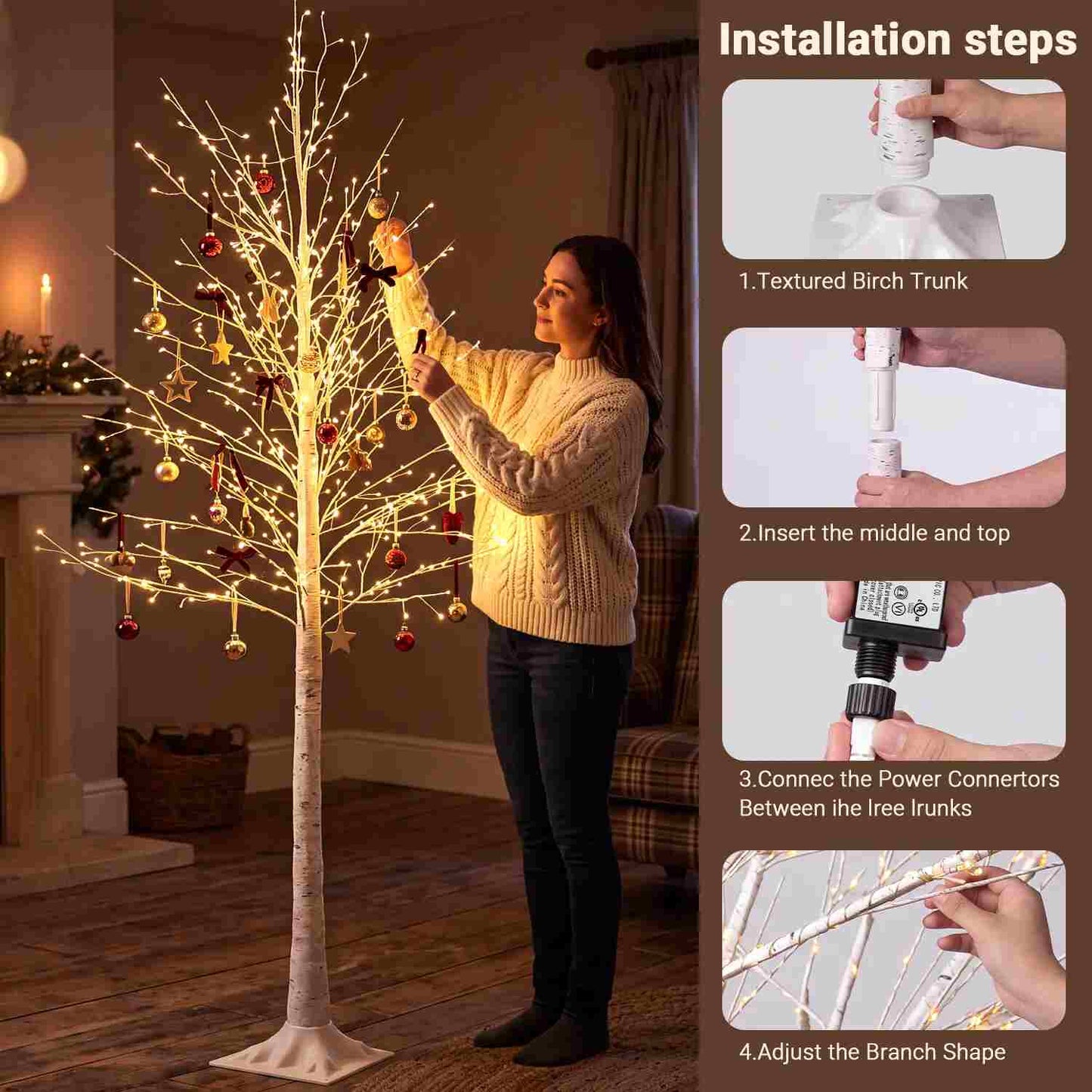 Warm LED Birch Tree Decor