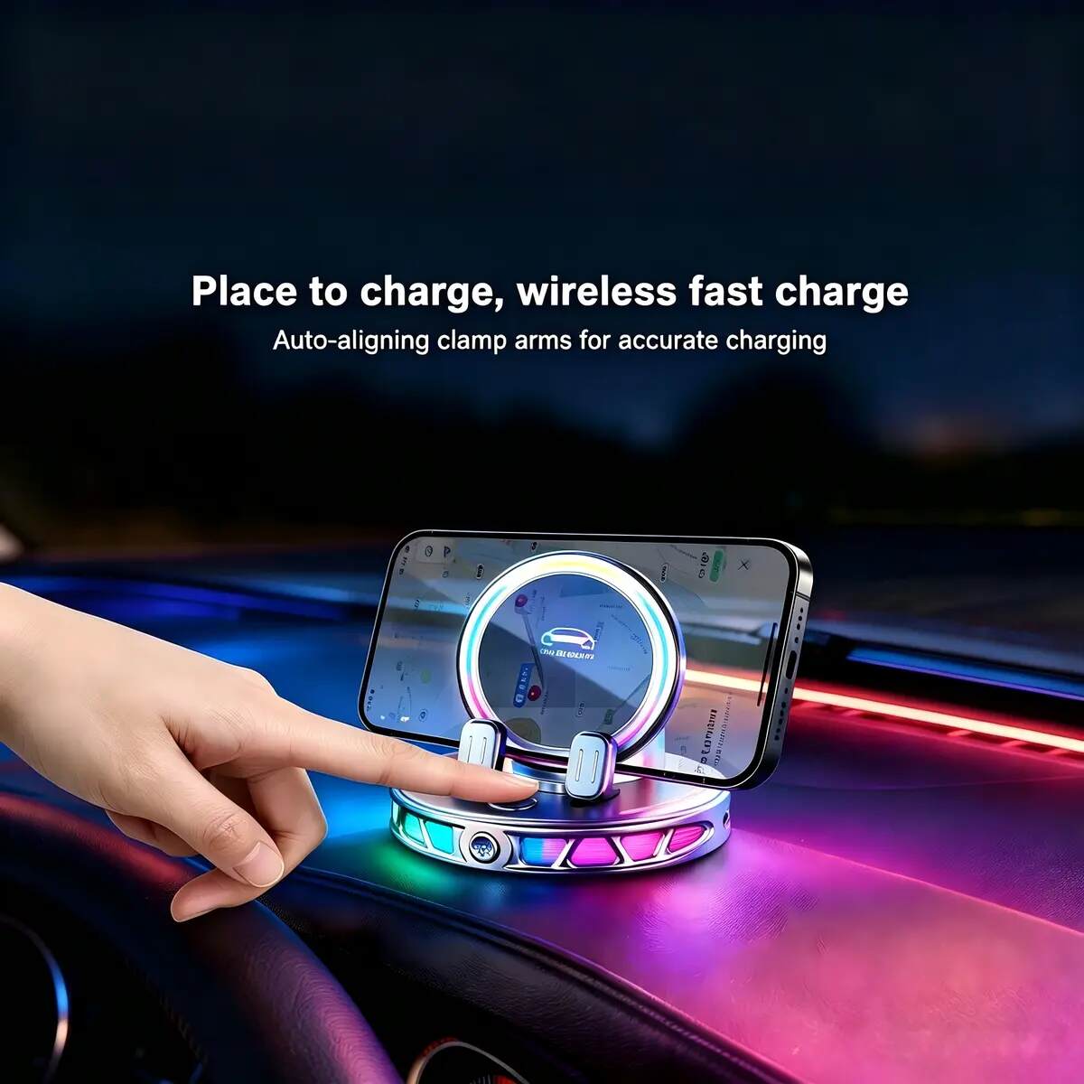 RGB Wireless Charging Car Phone Mount