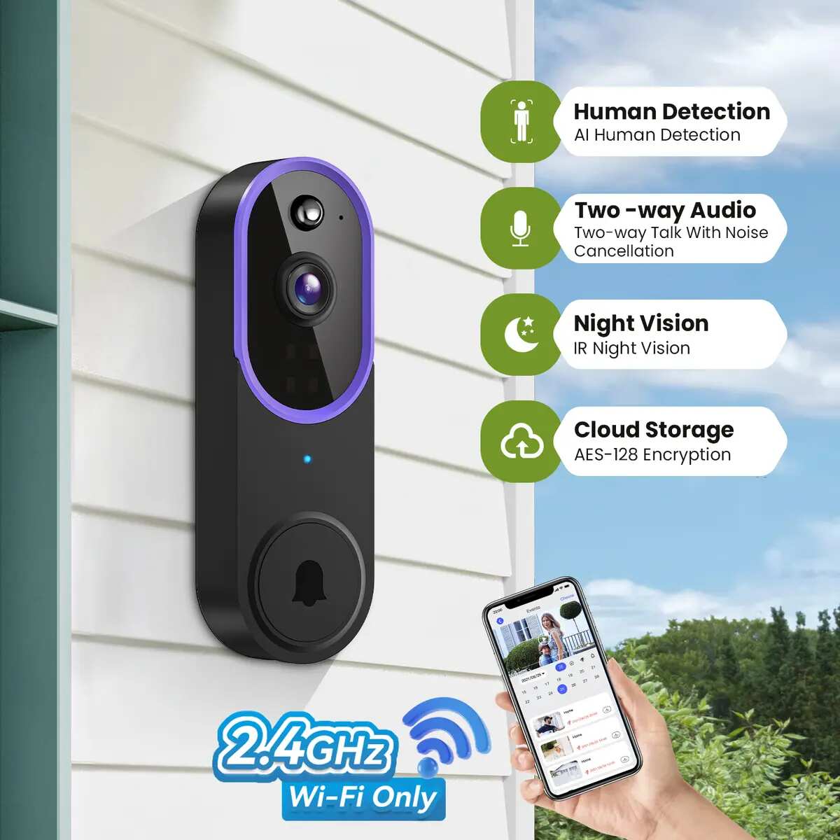 AI Human Detection Wireless Video Doorbell