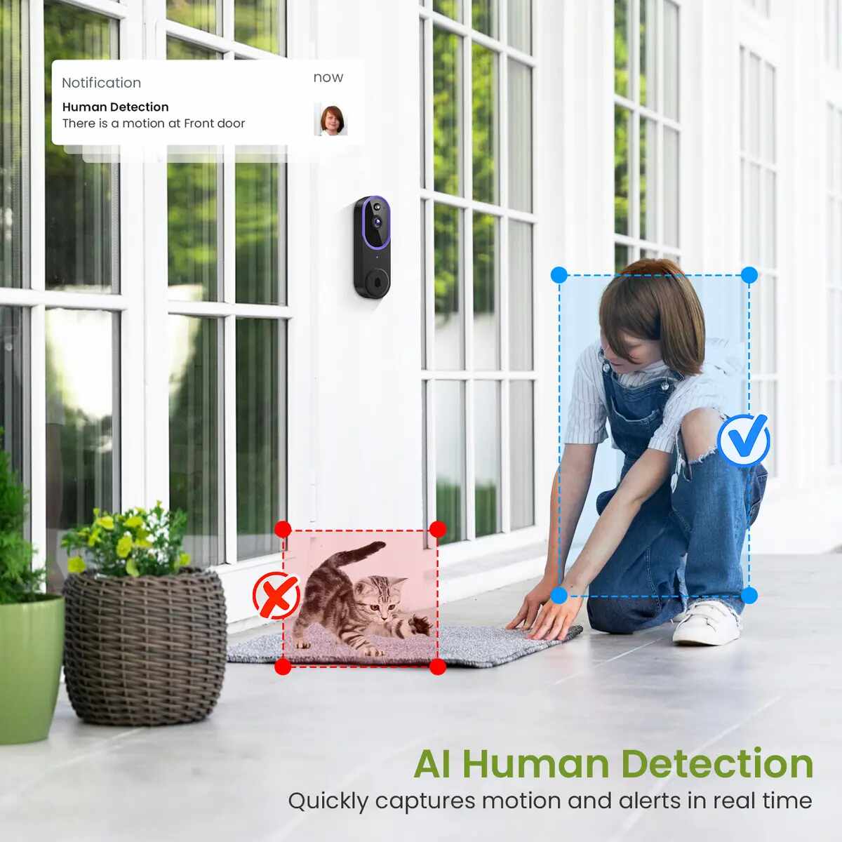 AI Human Detection Wireless Video Doorbell