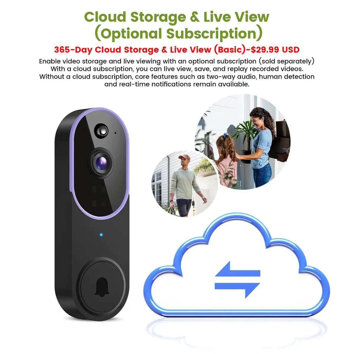 AI Human Detection Wireless Video Doorbell