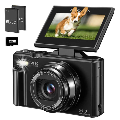 64MP 4K Digital Camera with Flip Screen