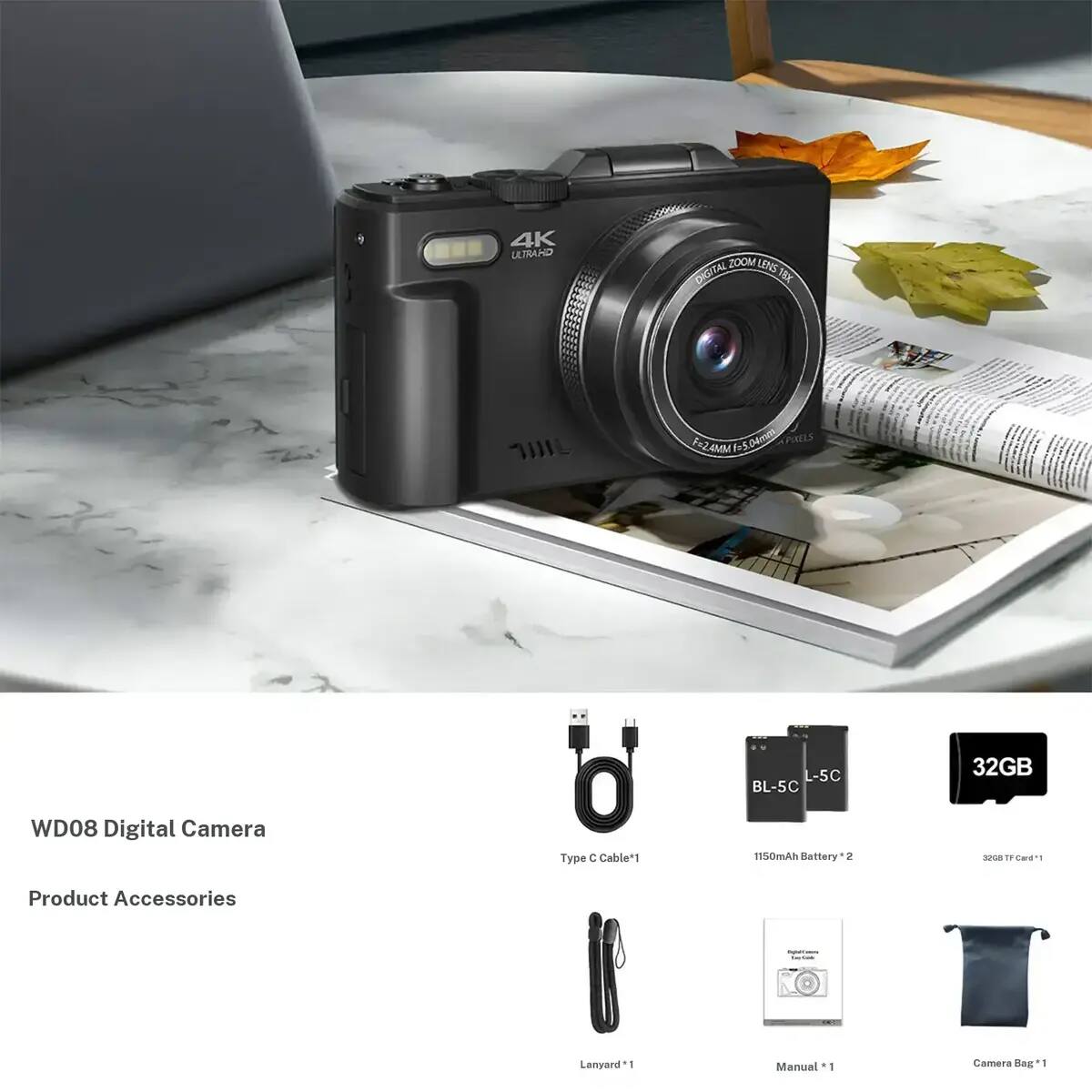 64MP 4K Digital Camera with Flip Screen