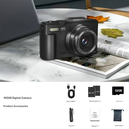 64MP 4K Digital Camera with Flip Screen