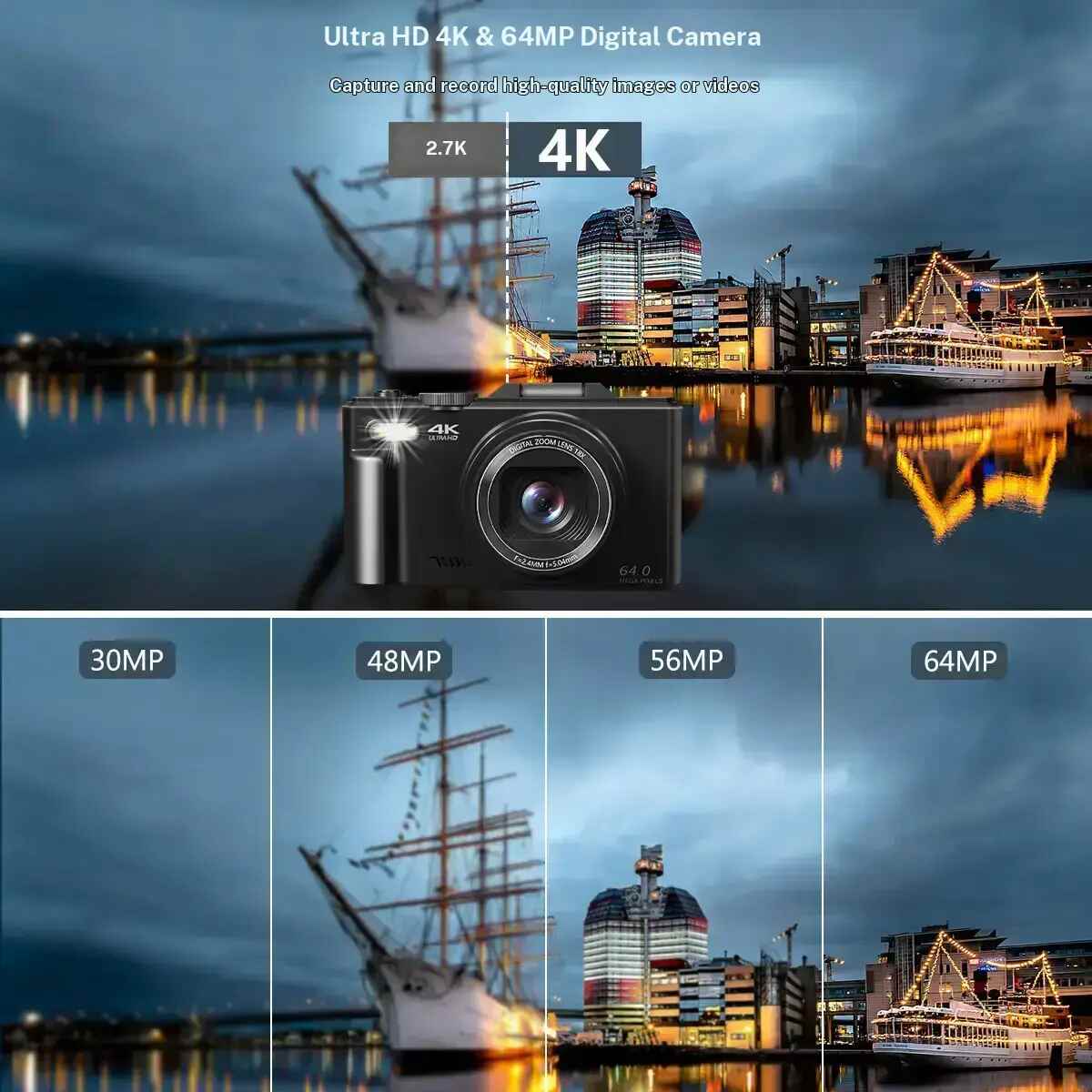 64MP 4K Digital Camera with Flip Screen