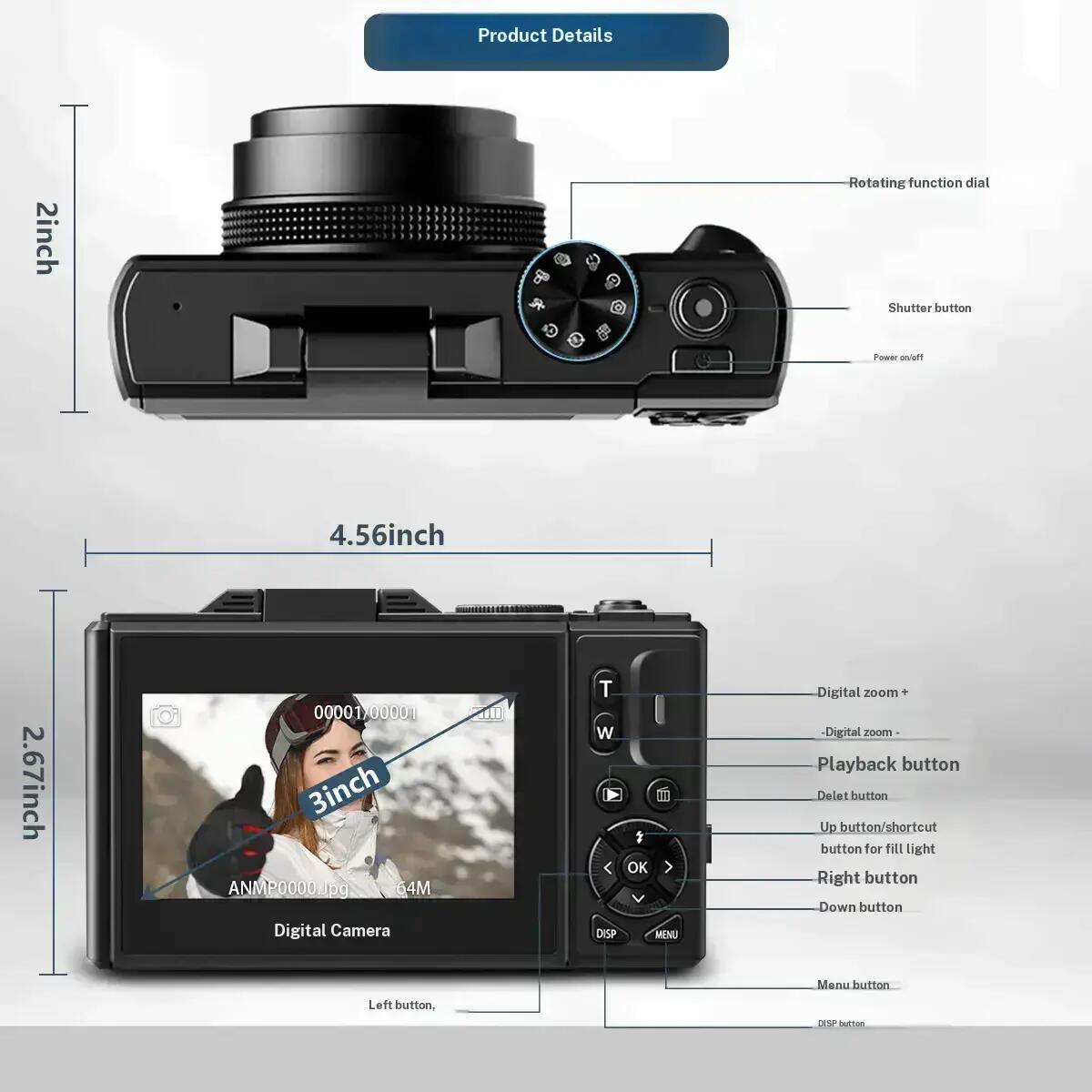 64MP 4K Digital Camera with Flip Screen