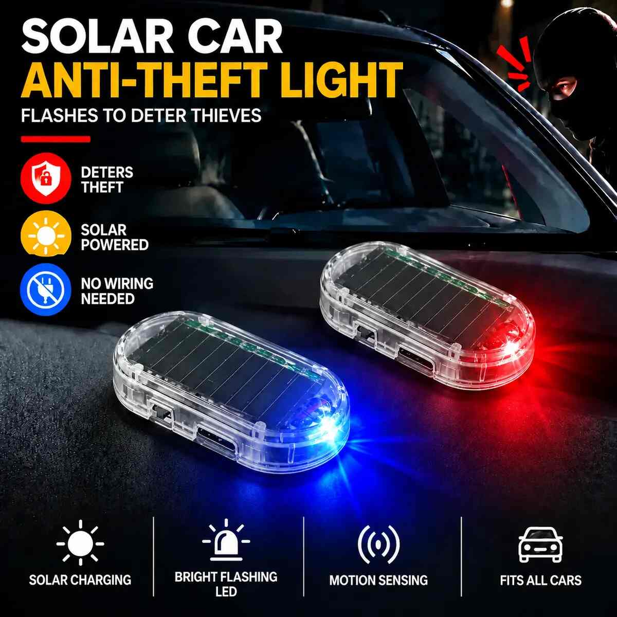 [BUY 1 GET 1 FREE] Solar Fake Car Alarm Warning Light
