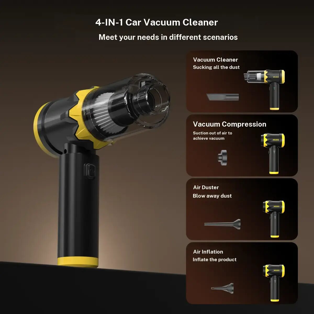 20000Pa 4-in-1 Cordless Car Vacuum