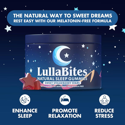 Natural Sleep Gummies - 30 Servings -Sweet Strawberry Stars (Melatonin Free)