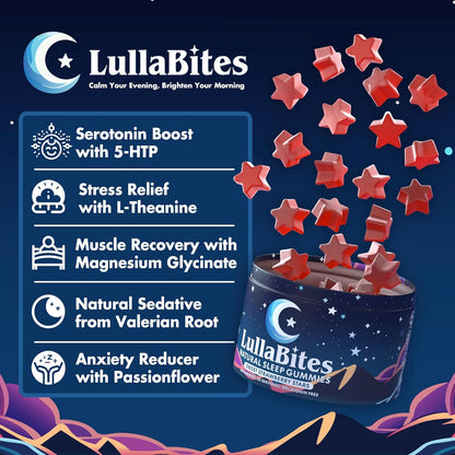 Natural Sleep Gummies - 30 Servings -Sweet Strawberry Stars (Melatonin Free)