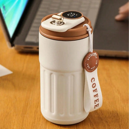 Temperature Display Travel Mug with Carry Loop — Coffee brown