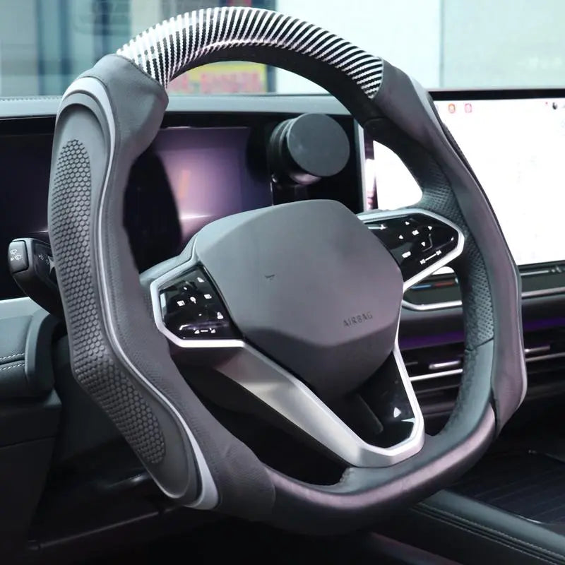 Black Textured Open-Bottom Steering Wheel Cover