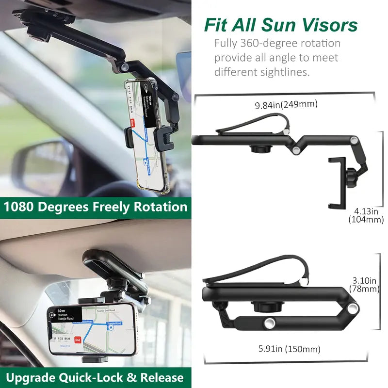 Adjustable Clip-On Sun Visor Phone Holder