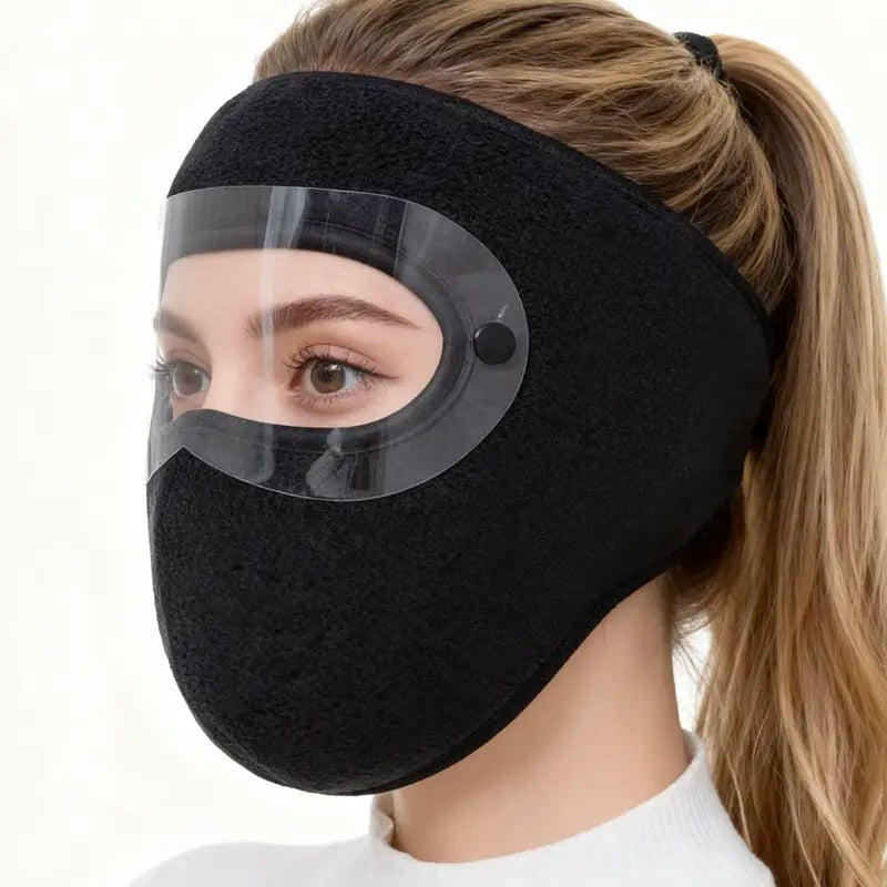 Black Winter Face Cover with Detachable Eye Shield - 【Short Style】Black