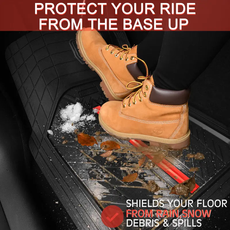 CAR PASS Black Rubber Floor Mats — Complete 3-Piece Set