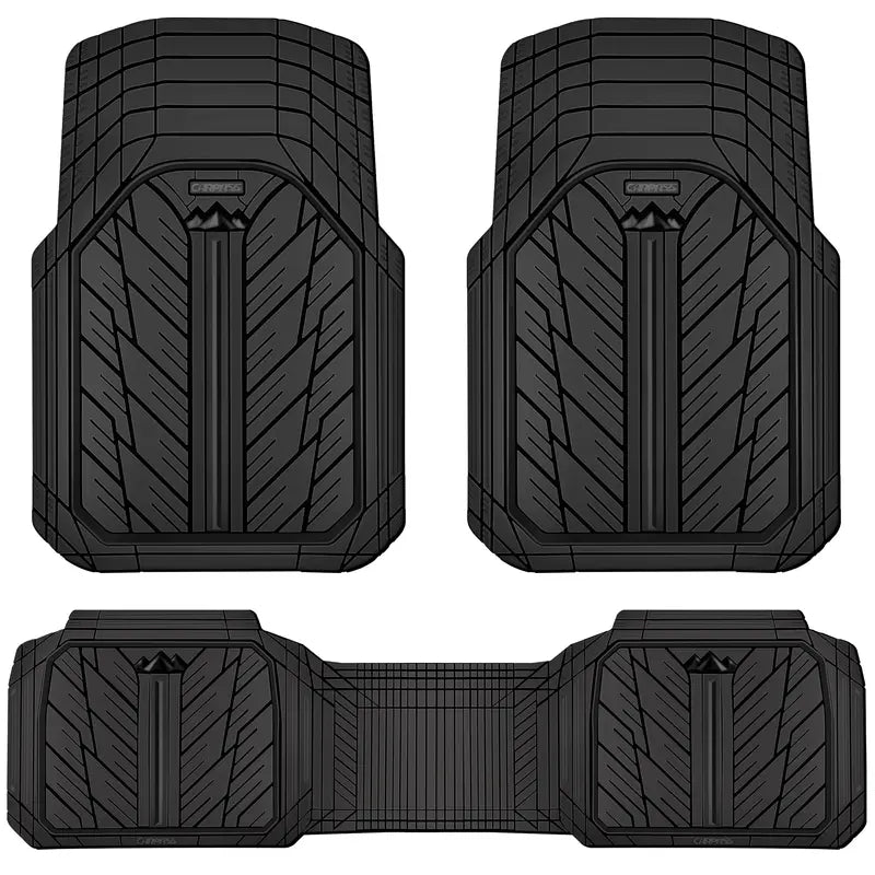 CAR PASS Black Rubber Floor Mats — Complete 3-Piece Set — Black 3 Pieces