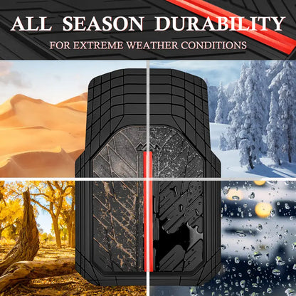 CAR PASS Black Rubber Floor Mats — Complete 3-Piece Set