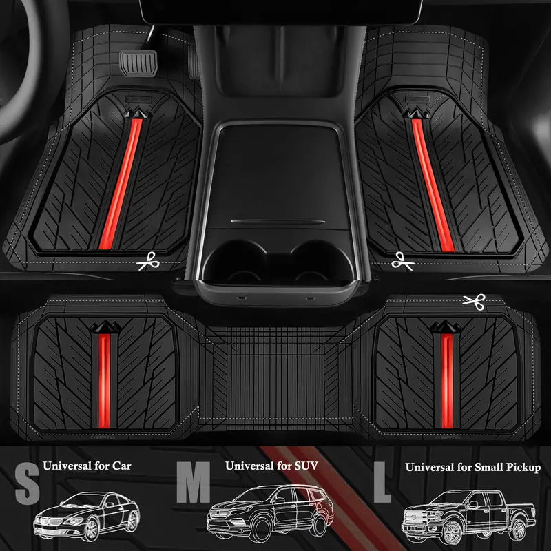 CAR PASS Black Rubber Floor Mats — Complete 3-Piece Set