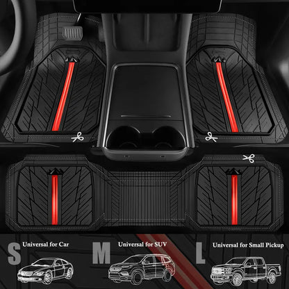 CAR PASS Black Rubber Floor Mats — Complete 3-Piece Set