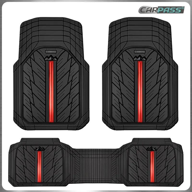 CAR PASS Black Rubber Floor Mats — Complete 3-Piece Set