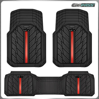 CAR PASS Black Rubber Floor Mats — Complete 3-Piece Set