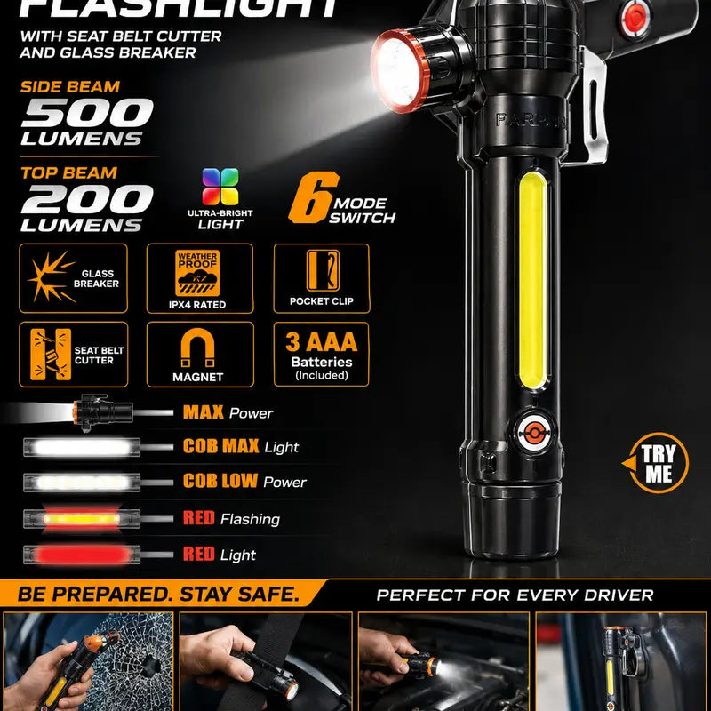 FARPOINT Emergency Auto Flashlight with Glass Breaker and Belt Cutter