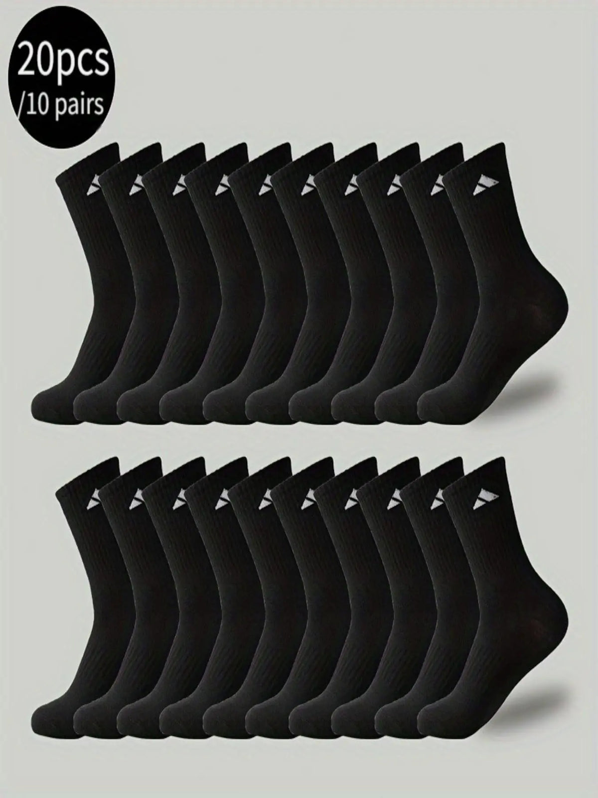 Black or White Crew Sports Socks — Ten Pairs - 10 pairs of black