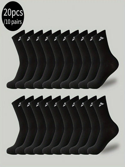 Black or White Crew Sports Socks — Ten Pairs - 10 pairs of black