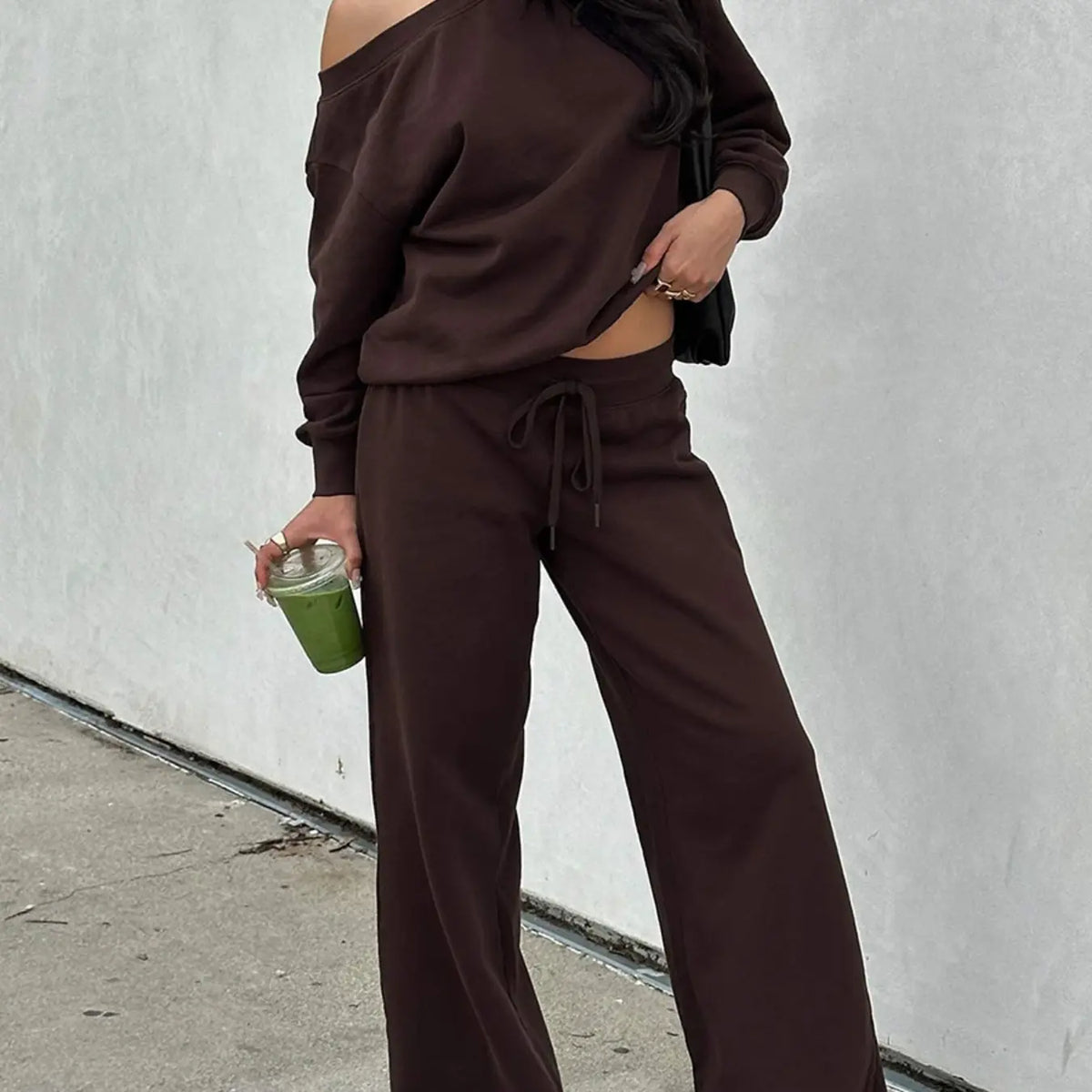 Off-Shoulder Long-Sleeve Top & Pants Set - original main gallery photo