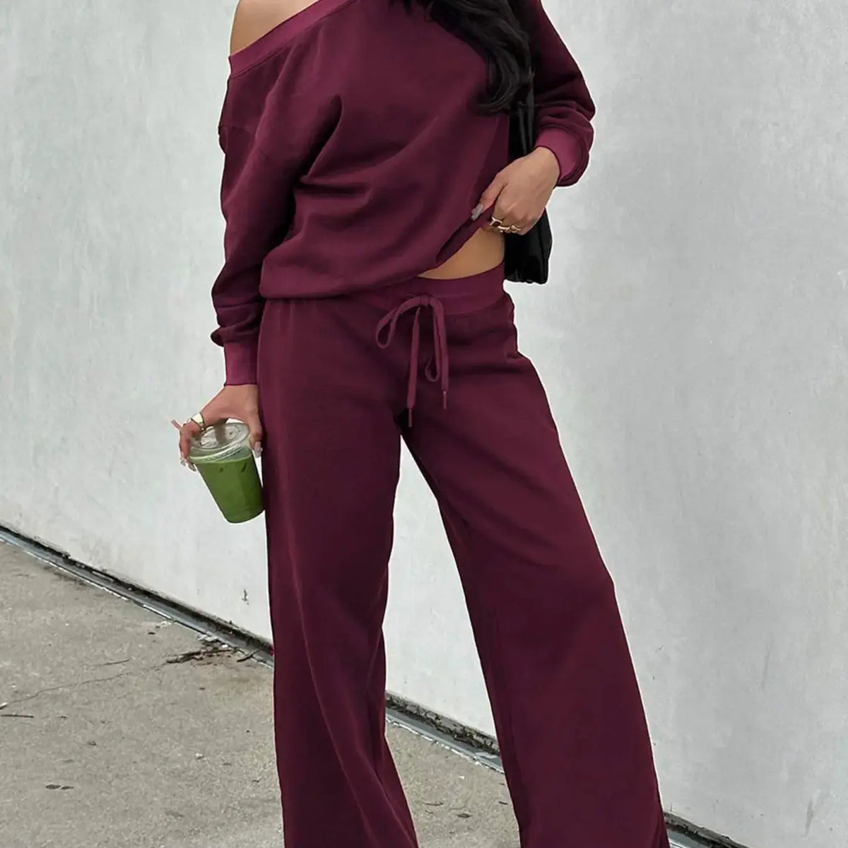 Off-Shoulder Long-Sleeve Top & Pants Set - original main gallery photo