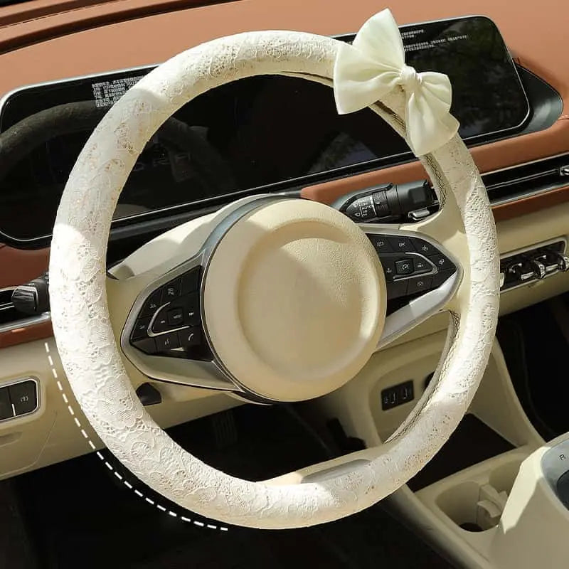 Lace Steering Wheel Cover — Color, Shape and Bow Options