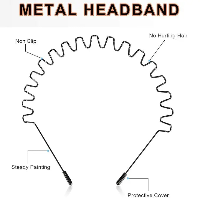 Two Piece Black Metal Wave Headband Pack — 2