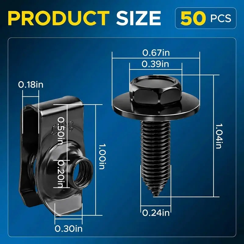 10-Piece Body Fastener Kit — 5 Bolts and 5 U-Nut Clips