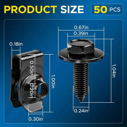 10-Piece Body Fastener Kit — 5 Bolts and 5 U-Nut Clips
