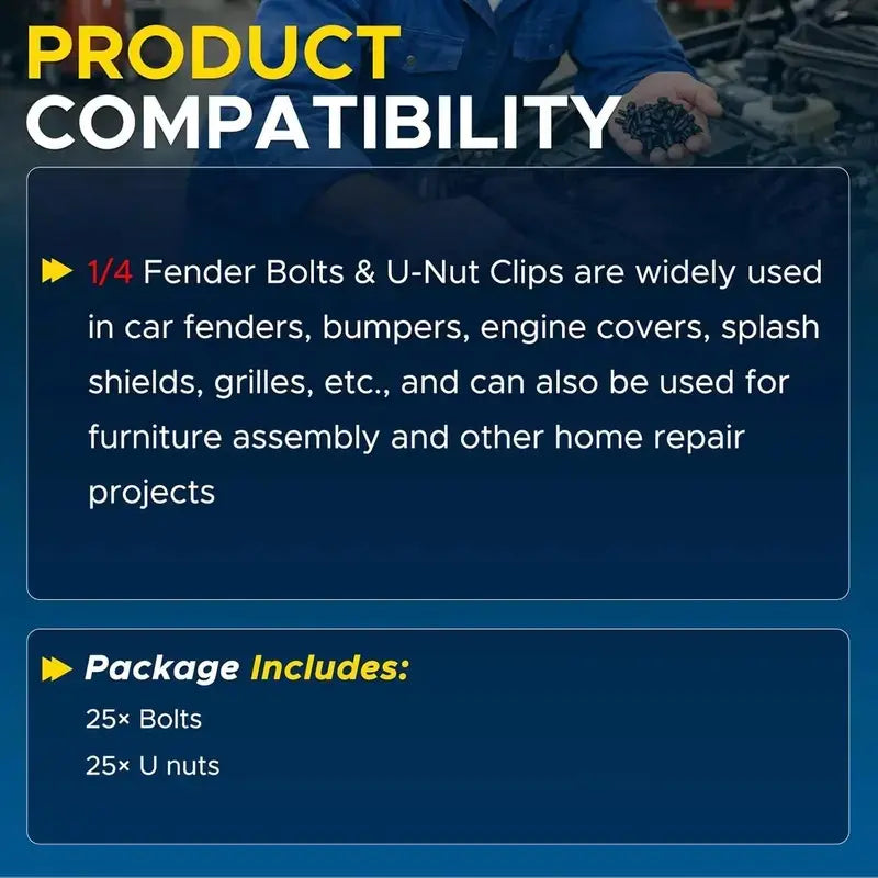 10-Piece Body Fastener Kit — 5 Bolts and 5 U-Nut Clips