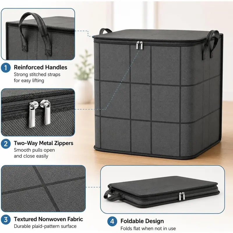 Gray Zippered Foldable Storage Bag for Bedding & Clothes - original product photo 5